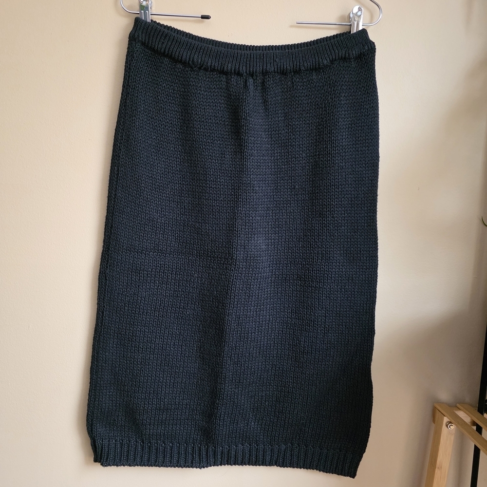 Vintage Radiance Point Black Knit Sweater Midi Pencil‎ Skirt Size S